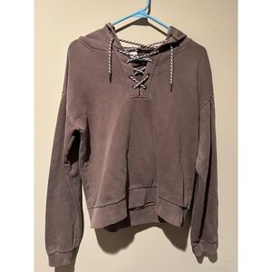 BKE Women's Brown Lace Up Hoodie Sweatshirt Size Medium Casual Comfort